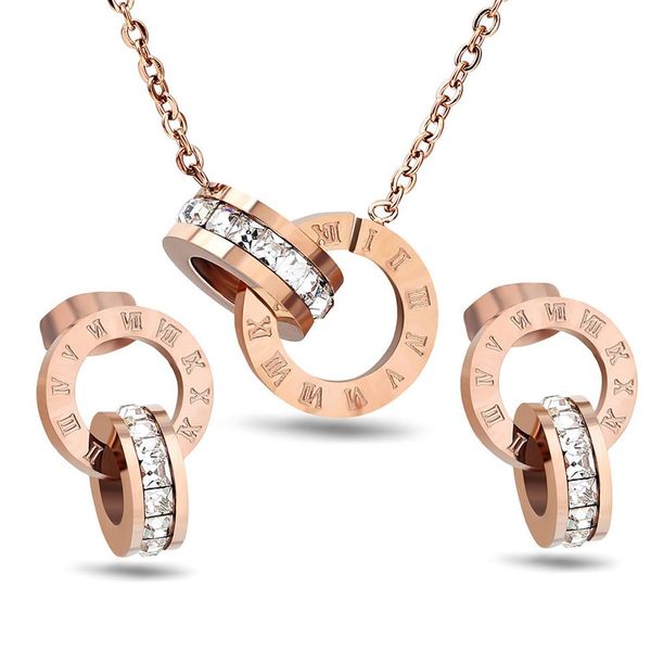 

fashion jewelry set rose gold necklace and earring set with roma number stainless steel set327r, Black