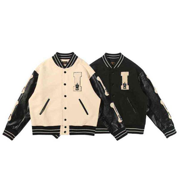

fashion kapital varsity baseball jacket men women coat skin sleeve stitching embroidery jackets men clothing t220728, Black;brown