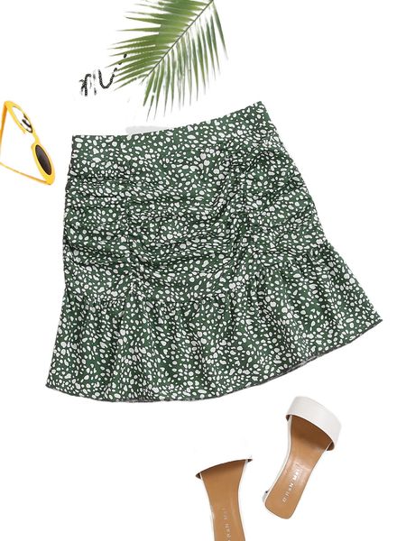 

dalmatian print ruched skirt u62v#, Black