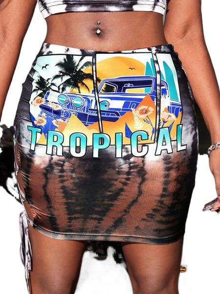 

sxy letter graphic lace up bodycon skirt s5tx#, Black