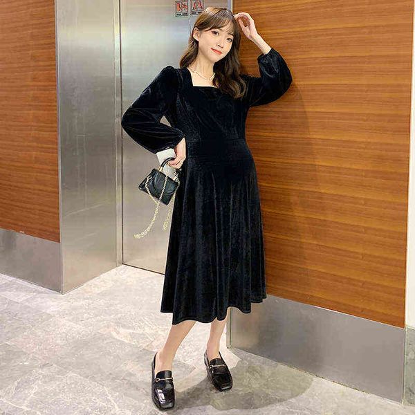 

autumn new maternity velvet dress long sleeve square collar black elegant pregnant women dress with pocket pregnancy dress j220628, White