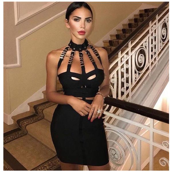 

women summer fashion hollow out eyelet sequined cut black red white bandage dress elegant evening party 220520, Black;gray