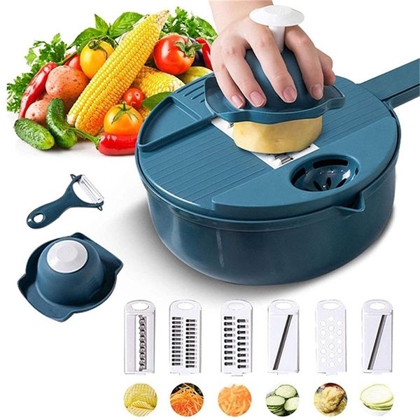 Tagliaverdure Affettatrice Utensili da cucina Acciaio inossidabile Plastica 12 in 1 Frutta Patata Carota Cipolla Gadget da cucina Accessori per utensili 220423