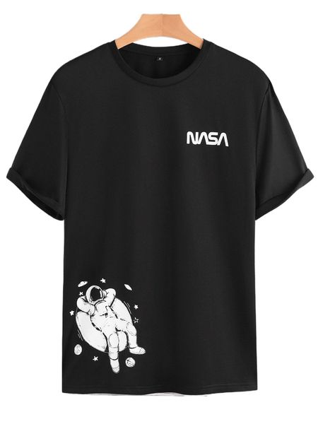 

men letter & astronaut print tee n3v5#, White;black