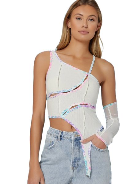 

x ji yeon lee ribbed tie-dye detailing cutout asymmetrical 214r#, White