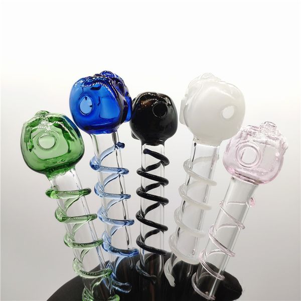 Cachimbo de fumo de caveira de vidro colorido em linha reta grosso pyrex queimadores de óleo dab rig parafuso cachimbo de água bongo colher de mão cachimbo de água para queima de ervas secas de tabaco