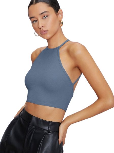 

club ribbed open-back cropped halter x2zt#, White