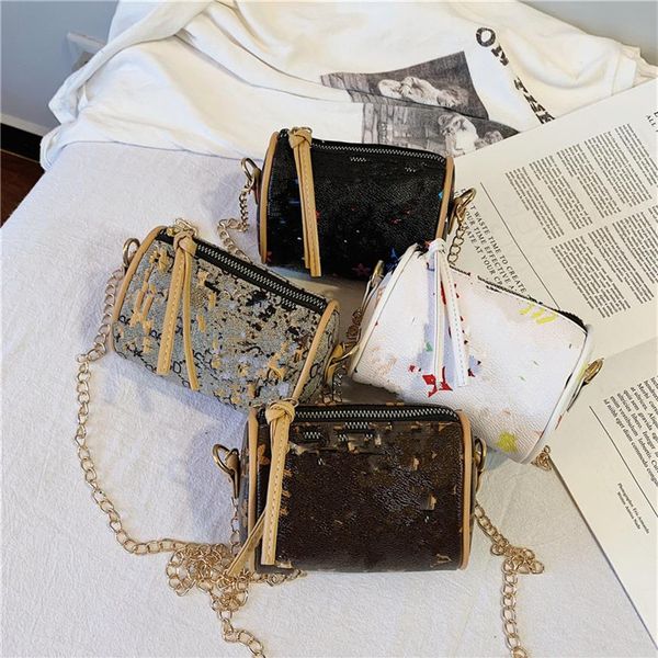 

new kids handbags print designer mini purse shoulder bags baby teenager children girls pu messenger gold chain bags christmas gift2573, Black