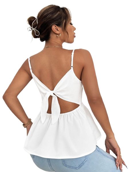 

solid tie front cami l4ig#, White