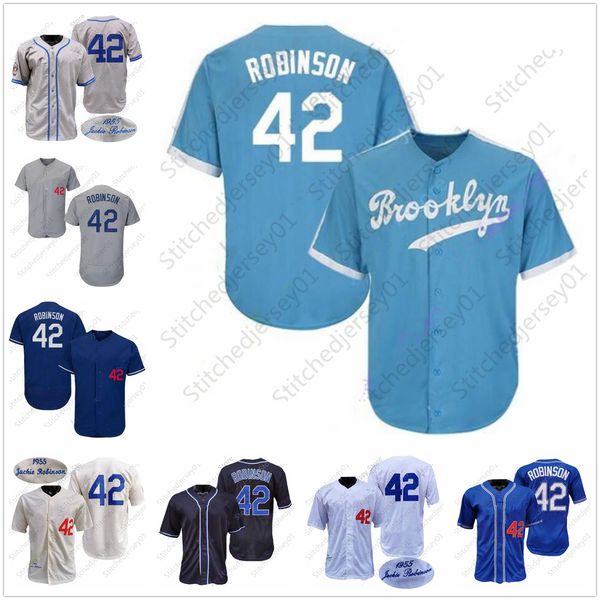 Jackie Robinson Jersey Baseball Wears Vintage 1955 Cream Fashion Hall Of Fame 50th 1st WS Patch uomo donna gioventù