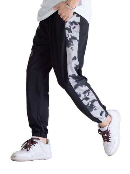 

men color block tie dye print sweatpants h6k8#, Black
