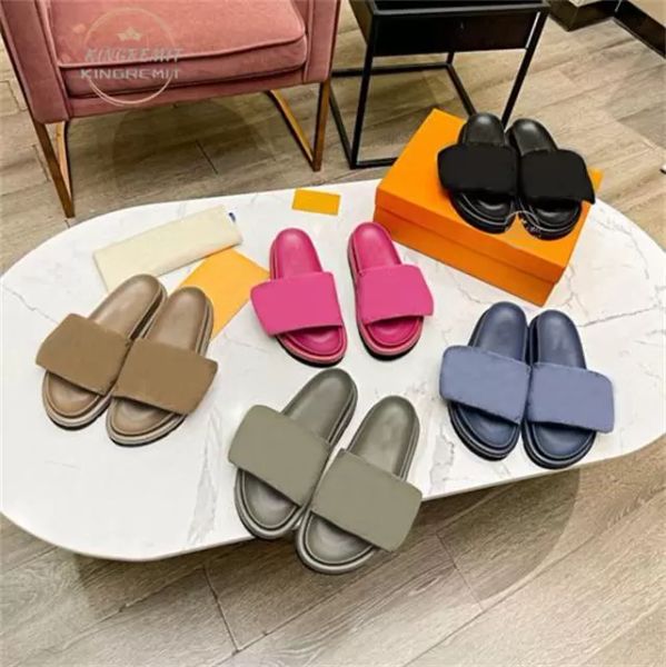 

designer velcro slippers pool pillow comfort sandals women mule slipper lady nylon shoes strap men leather san shoe''louise'&, Black