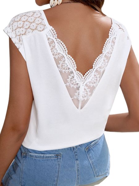 

floral embroidery mesh insert lace panel batwing sleeve tee g0hw#, White