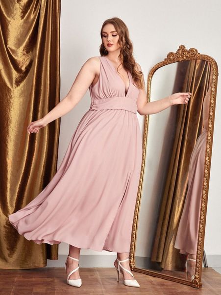 

plus plunging split thigh dress z3tk#, Black