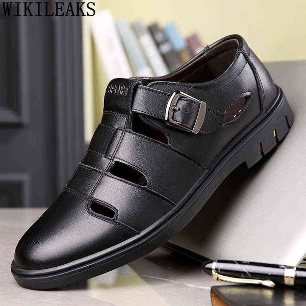 Кожаная повседневная обувь Man Black Sandals 2022 Летний роскошный дизайнер Zapatillas de Hombre Chaussures220513