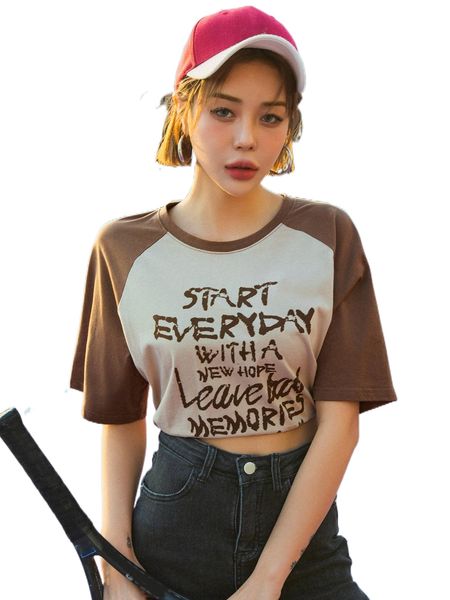 

dazy slogan graphic two tone raglan sleeve tee b7jj#, White