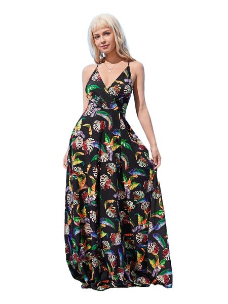 

x joanna szumska tropical print backless maxi dress c3ra#, Black;gray