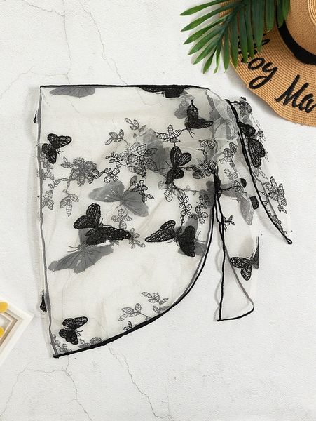

butterfly embroidery sheer mesh cover up 21yt#, White;black