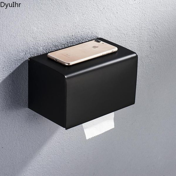 Titulares de papel higiênico Acessórios para banheiros Aço inoxidável quadrado preto montado na parede Caixa à prova d'água