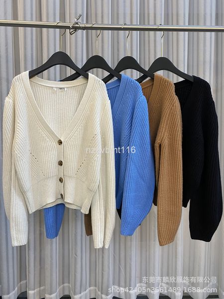 

women's knits & tees autumn and winter fashion v-neck cardigan simple gentle temperament with just needed bubble sleeve women's sw, White