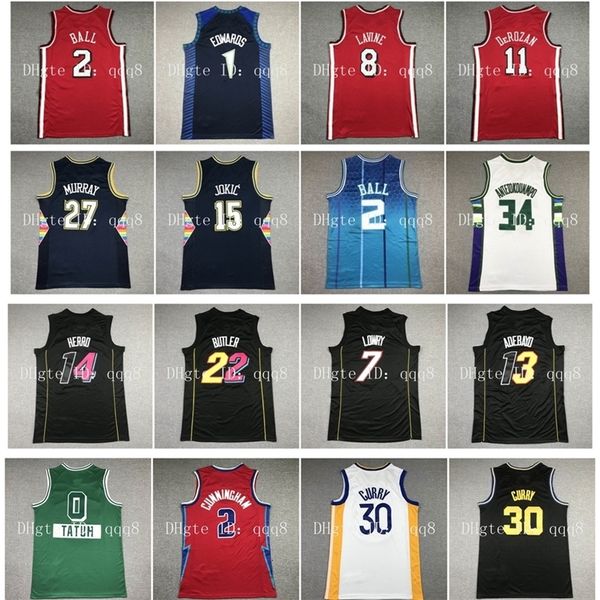 

nc01 21 22 75th city bull basketball jersey lonzo ball demar 11 derozan stephen 30 curry zach lavine jimmy heats butler kyle 7 lowry tyler 1, Black