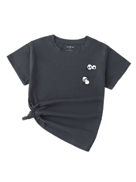 

panda print round neck tee h9rf#, White