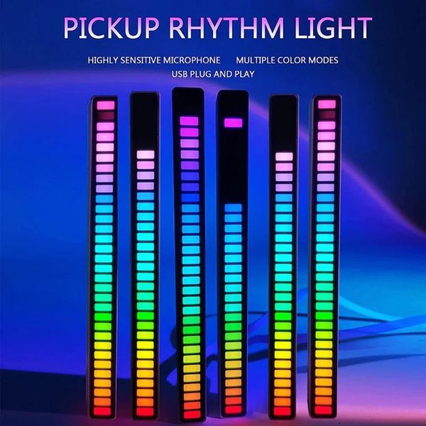 Luzes noturnas Strip Light Sound Control Pickup Rhythm Music Atmosfera Led Bar Lamp colorido para a festa da festa do carro