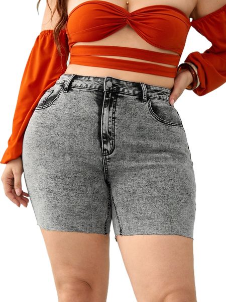 

plus washed skinny denim shorts e4vs#, White;black