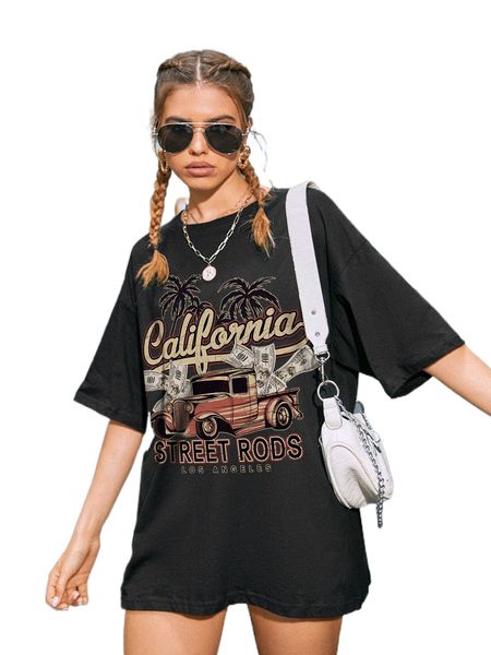 

car & letter graphic drop shoulder tee n0pr#, White