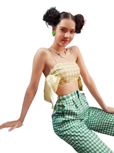 

x jewel sum knot side gingham crop cami z9j1#, White