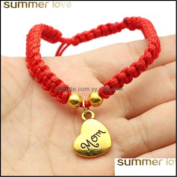 

charm bracelets jewelry new handmade heart mom braided bracelet red thread string i love you rope for mothers day gifts women drop delivery, Golden;silver