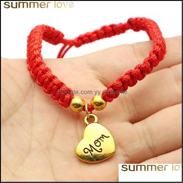 Charm-Armbänder, Schmuck, neues handgefertigtes Herz-Mom-Geflochtenes Armband, rote Fadenschnur, „Ich liebe dich“, Seil für Muttertagsgeschenke, Frauen, Drop-Lieferung