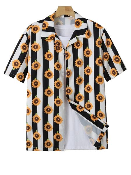 

men striped & floral print shirt without tee e1jr#, White;black