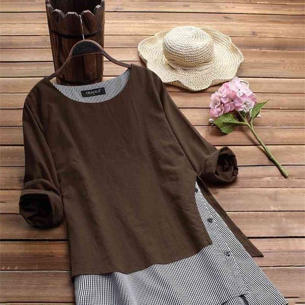 

plus size summer cotton dress women oneck party plaid knee elegant casual long sleeve womens sun es vestidos 210603, Black;gray