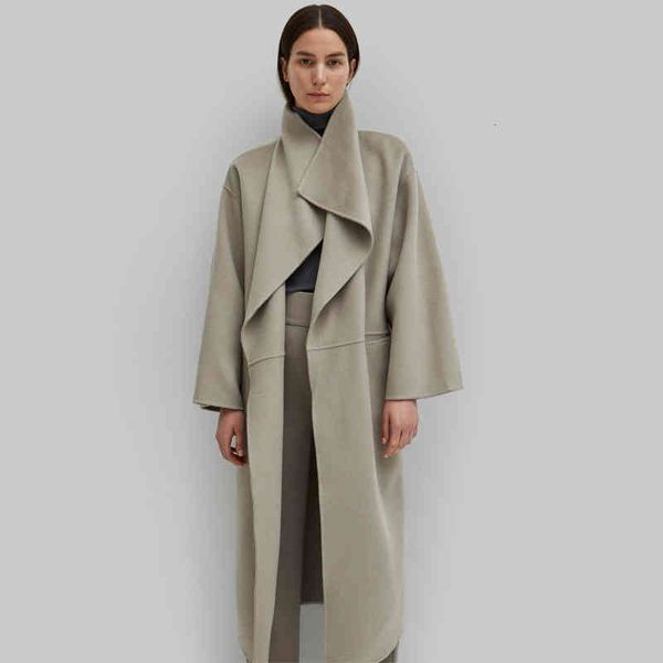

women's wool & blends long coat series silhouette side slit lapel for women plus size arrival spring sja9, Black