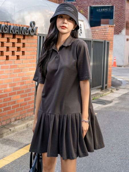 

dazy polo neck pleated hem smock dress u4jv#, Black;gray