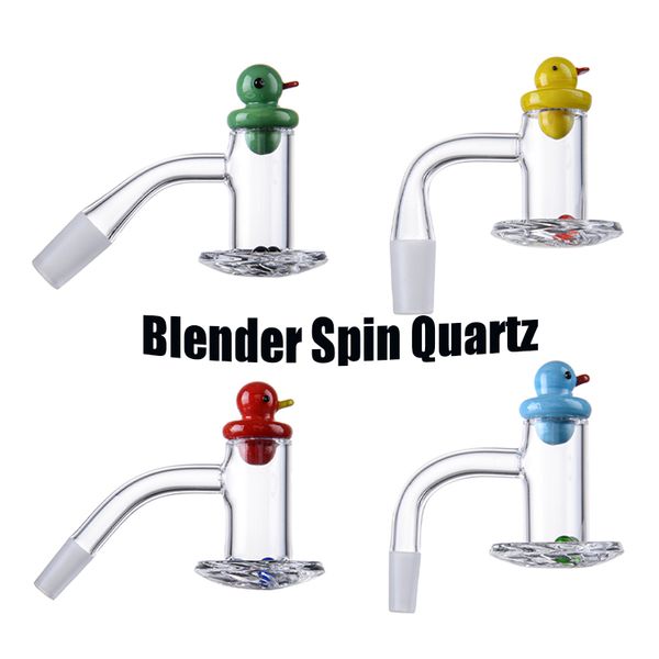 10mm 14mm Male Joint Raucherzubehör Blender Spin Quartz Banger Nails mit bunter Ente Carb Cap abgeschrägte Kante Bangers Glas Ruby Pearls für Oil Dab Rig BSQB01