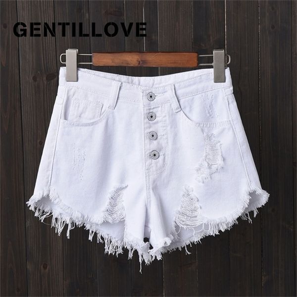 

denim shorts high waist hollow out tassel jean shorts vintage oversized harajuku short jeans casual button fly shorts 210306, White;black