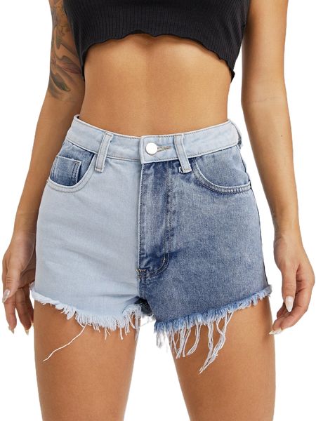 

two tone raw hem denim shorts 61gb#, White;black