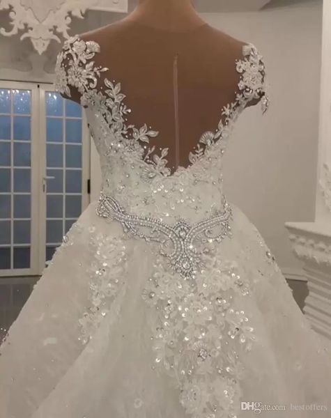 Роскошный Robe de Mariage Современные кружевные свадебные платья русалки Сияющие кристаллы и бусины Аппликации с прозрачным вырезом Свадебные платья262W