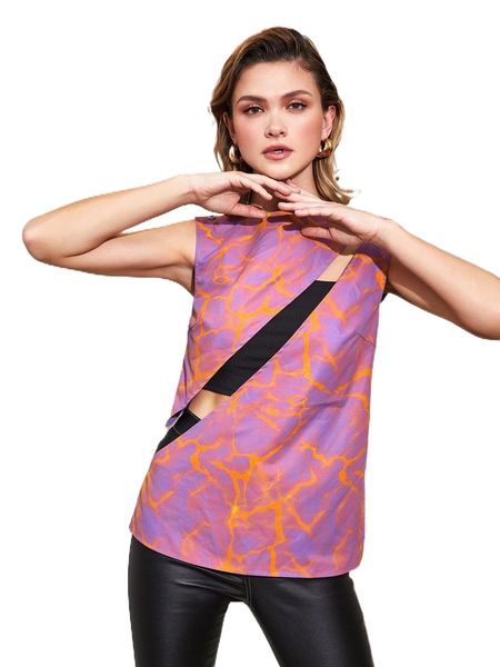 

x nonoir cut out marble print sleeveless u3go#, White