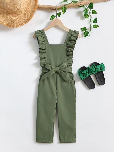 

toddler girl ruffle trim belted overall jumpsuit she, Blue