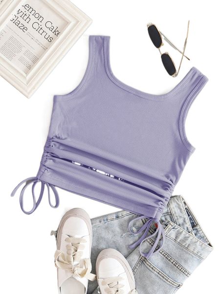 

solid drawstring side tank j1qb#, White