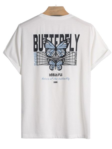

men butterfly and letter graphic tee e9to#, White;black
