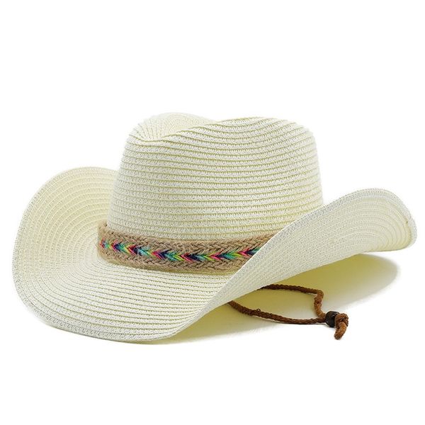 

simple natural paper western cowboy hat wide brim women men summer beach straw hats panama cowgirl jazz sun caps, Blue;gray