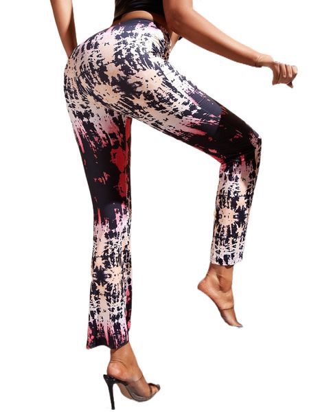 

sxy tie dye flare leg pants q5su#, Black;white
