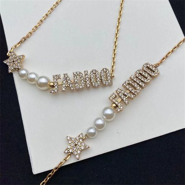 

full diamond letters star pearl necklace simple feminine accessories, Black