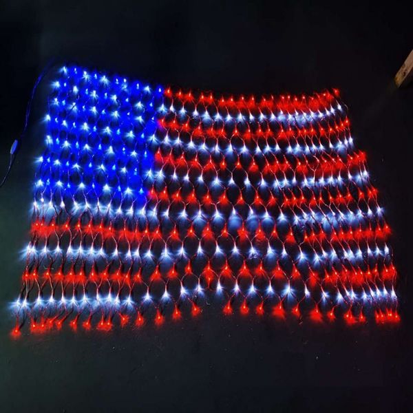 Forniture per feste festive Bandiera americana LED String Light Luci solari per la decorazione del giorno dell'indipendenza del giorno di Natale