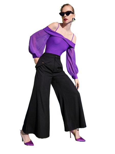 

x jesÃºs romero high waist wide leg pants g9lw#, Black;white