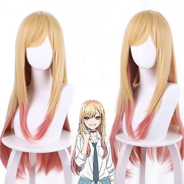 

lx brand anime my dress up darling marin kitagawa cosplay wig gold gradient pink 85cm long straight hair wig halloween marin kitagawa wigfac, Black